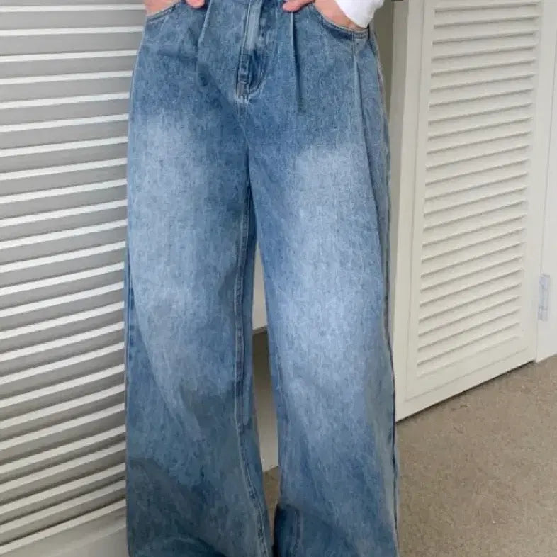 [BUNJANG] Pintuck Wide Denim Pants / 핀턱 와이드 데님