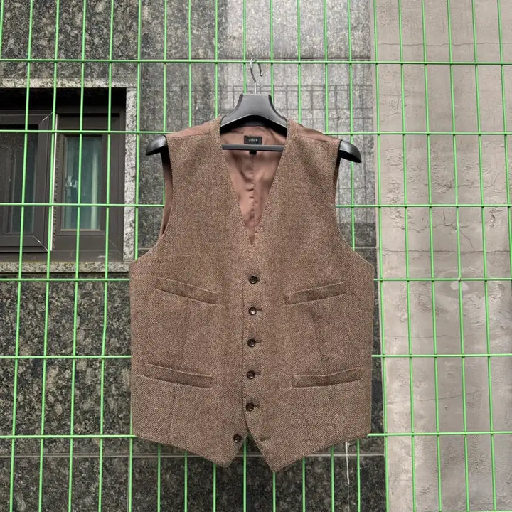 [BUNJANG] J.Crew Moon Tweed Herringbone Twill Wool Vest / 제이크루 브라운 문트위드 헤링본트윌 울 트위드 베스트