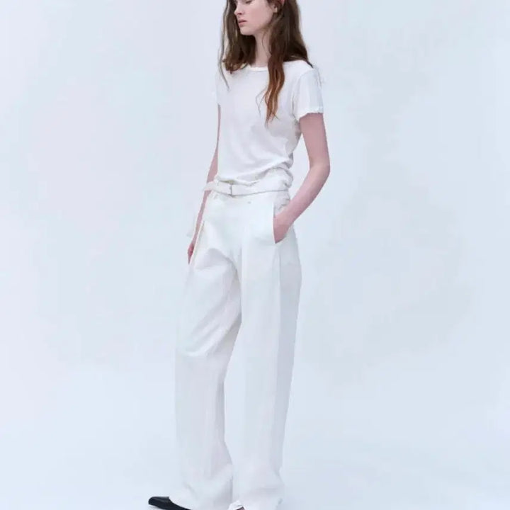 [BUNJANG] London Plot Cotton Slit Pants White Size M / 런던플랏 코튼 슬릿 팬츠 화이트 바지 M