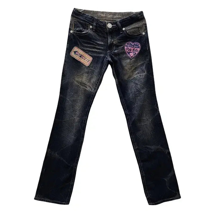 [BUNJANG] PINK-LATTE Vintage Y2K Patchwork Glitter Denim Jeans / PINK-LATTE 빈티지 Y2K 갸루 펑크 패치워크 글리터 데님 S