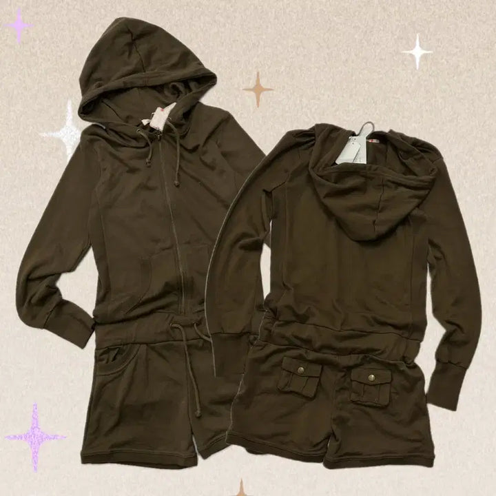 [BUNJANG] Vintage Brown Jumpsuit Y2K Training Suit / 일본빈티지 후드 브라운 점프슈트 라떼갸루 러블리 Y2K 트레이닝복