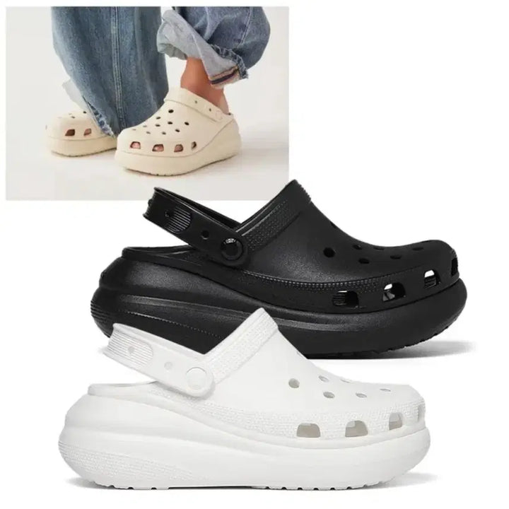 [BUNJANG] Crocs Classic Crush Platform Clogs White 240mm / 크록스 키높이 클래식 크러쉬 플랫폼 클로그