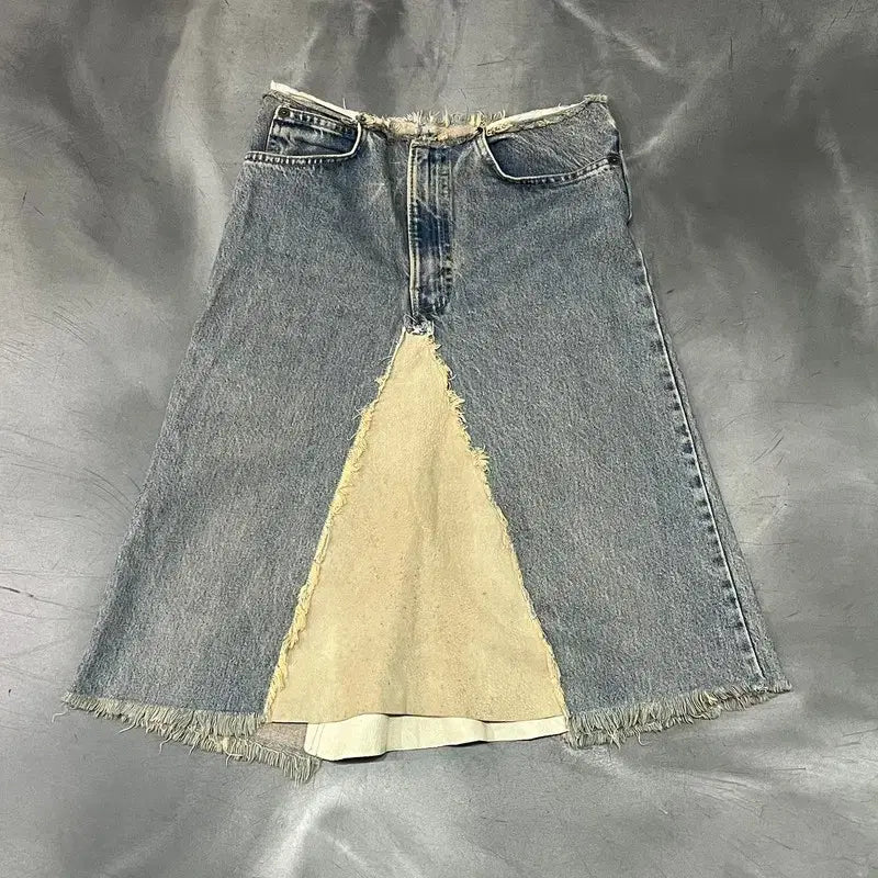 [BUNJANG] Hoxton Cutting Grunge Denim Skirt / Hoxton 컷팅 그런지 데님 스커트 y16507