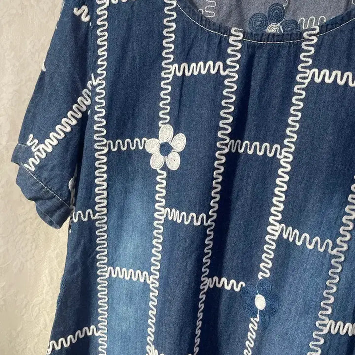 [BUNJANG] Patchwork Embroidered Denim Tunic Dress / 패치워크 자수 데님 튜닉 원피스