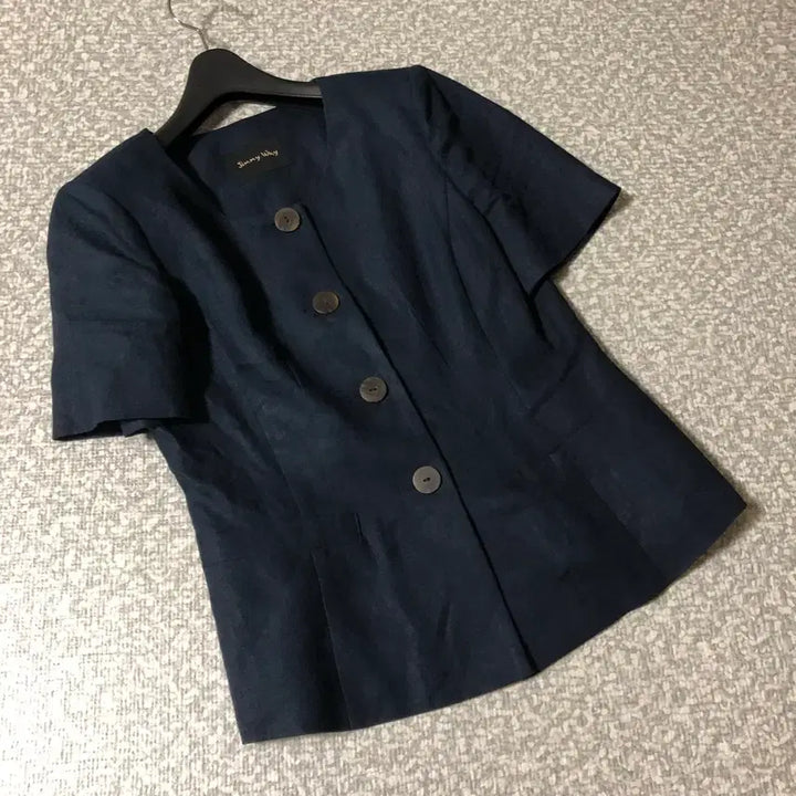 [BUNJANG] J.Pyung J.Yi 100% Linen Short Sleeve Jacket / 제평 지미와이 린넨100% 반팔 자켓 출근룩 네이비 하객룩 페미닌 결혼식
