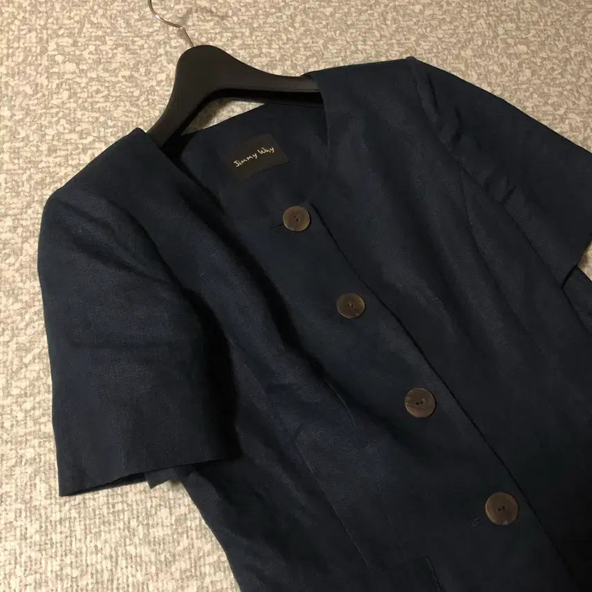 [BUNJANG] J.Pyung J.Yi 100% Linen Short Sleeve Jacket / 제평 지미와이 린넨100% 반팔 자켓 출근룩 네이비 하객룩 페미닌 결혼식