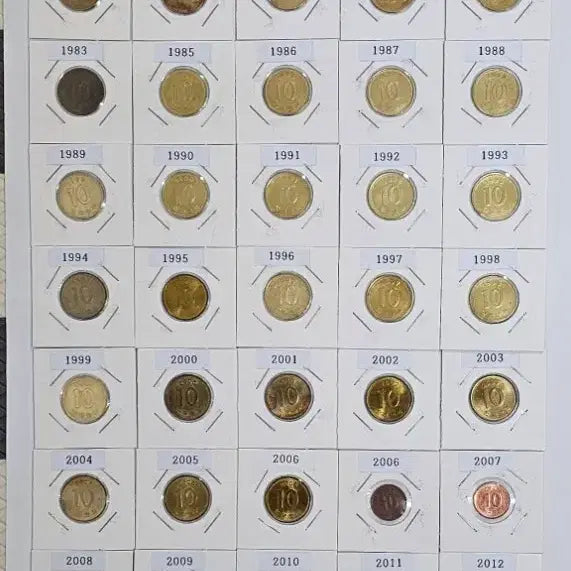 [BUNJANG] 10 Won Coin Collection by Year (1966-2022) / 연도별 10원 동전 컬렉션.줄세우기