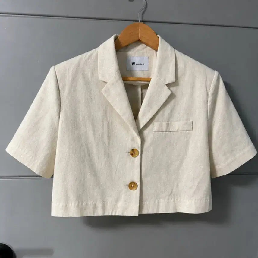 [BUNJANG] W Standard Cropped Short Sleeve Jacket Ivory / 원더플레이스 W standard 크롭 반팔 자켓 아이보리