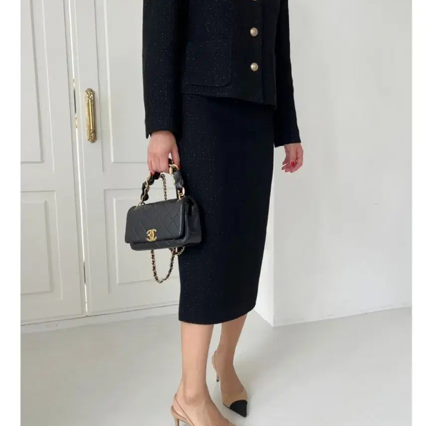 [BUNJANG] Black Tweed Set (Jacket 55, Skirt 66) / (새상품) 블랙 트위드 셋업 (자켓 55. 스커트 66)