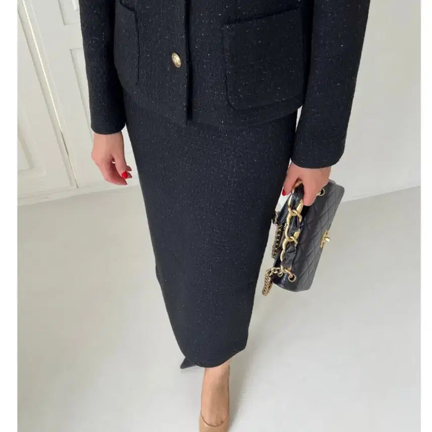 [BUNJANG] Black Tweed Set (Jacket 55, Skirt 66) / (새상품) 블랙 트위드 셋업 (자켓 55. 스커트 66)