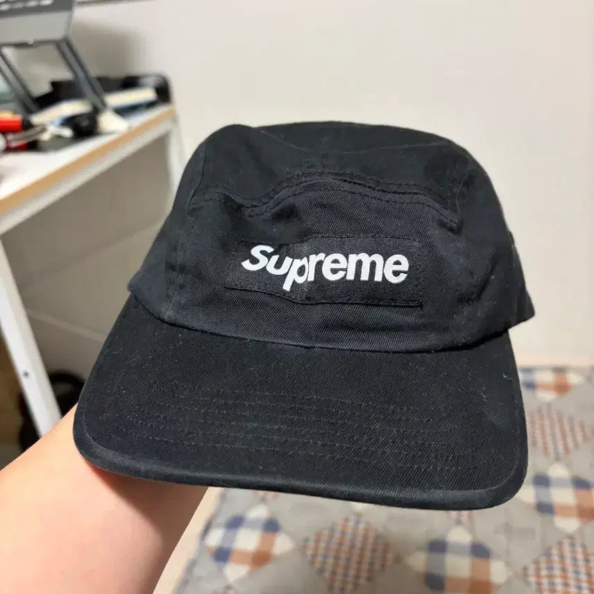 [BUNJANG] Supreme Washed Chino Twill Camp Cap Black 24ss / 슈프림 워시드 치노 트윌 캠프캡 블랙 24ss