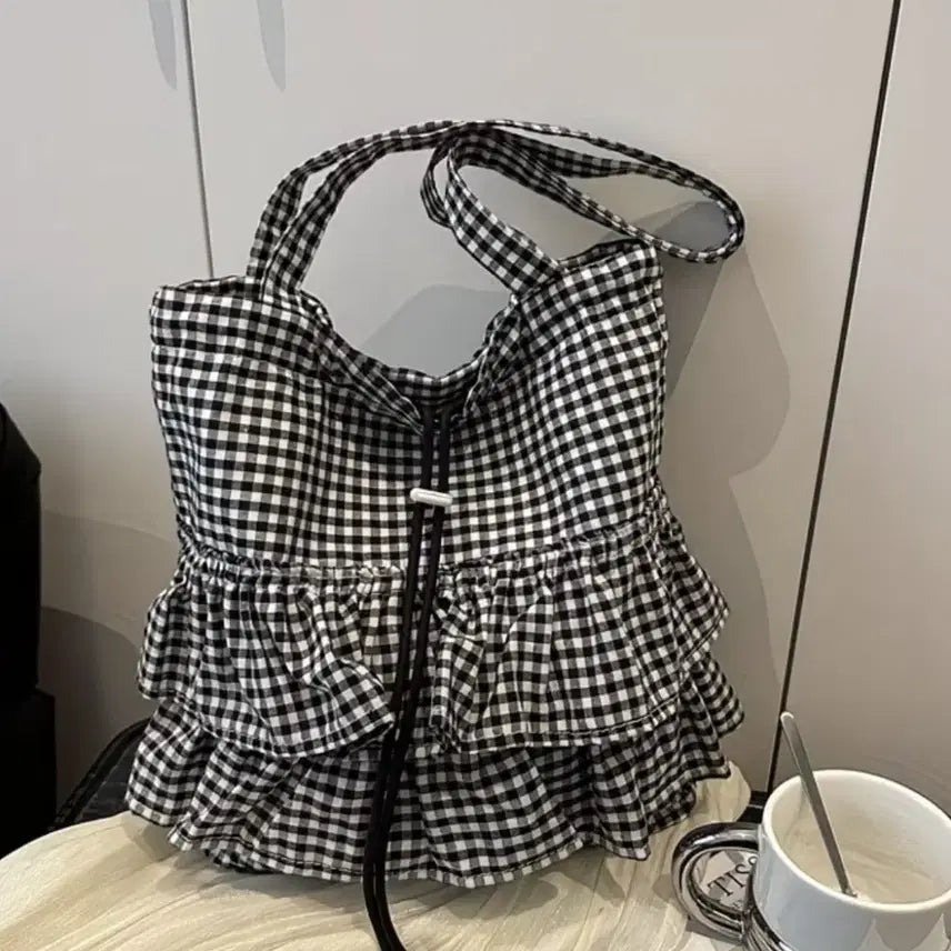 [BUNJANG] Check Frill Ruffle Bag / 새상품 체크 프릴 러플백