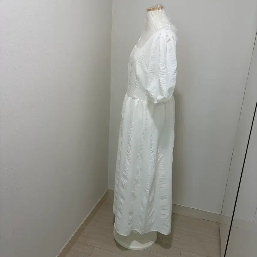 [BUNJANG] White Long Dress Puff Sleeve Square Neck / 화이트 롱 원피스 퍼프소매 스퀘어넥