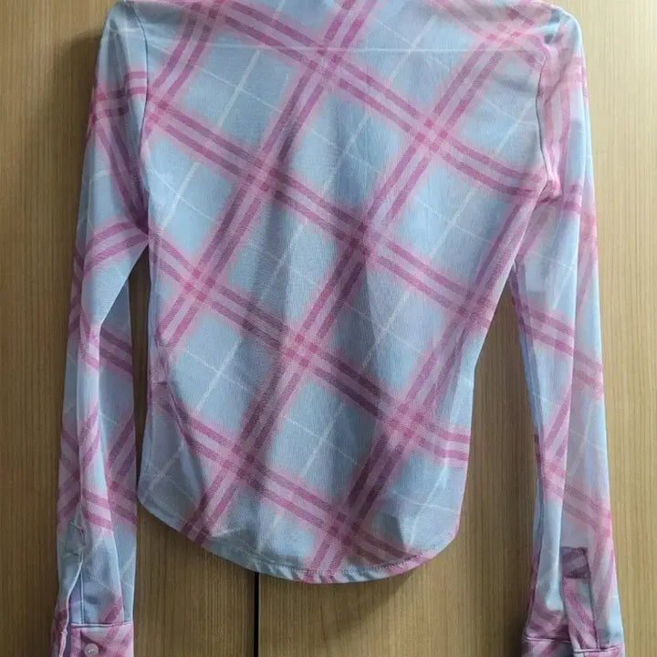 [BUNJANG] Whyus Blue Pink Check Mesh Shirt Ningning / [S] 와이낫어스 블루 핑크 체크 메쉬 셔츠 닝닝