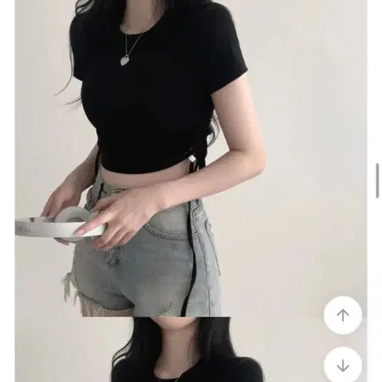 [BUNJANG] Shirring T-shirt - Black / 셔링 티셔츠 블랙