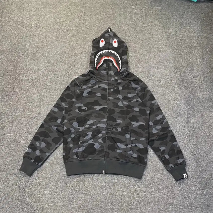 [BUNJANG] Bape Shark Camo Hoodie Black / 베이프 샤크 카모 후드집업 블랙