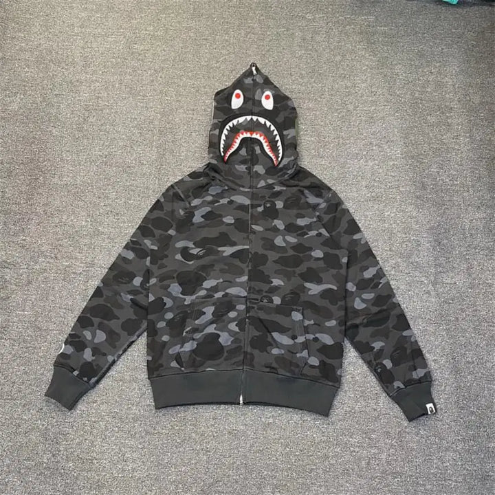 [BUNJANG] Bape Shark Camo Hoodie Black / 베이프 샤크 카모 후드집업 블랙