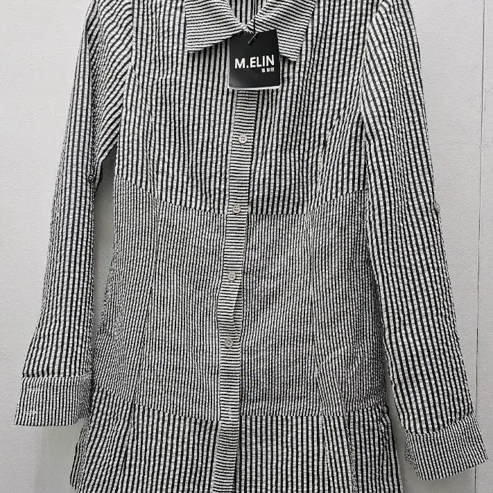 [BUNJANG] M.ELIN Striped Long Shirt (Size 55) / M.ELIN 스트라이프 롱셔츠 (55)
