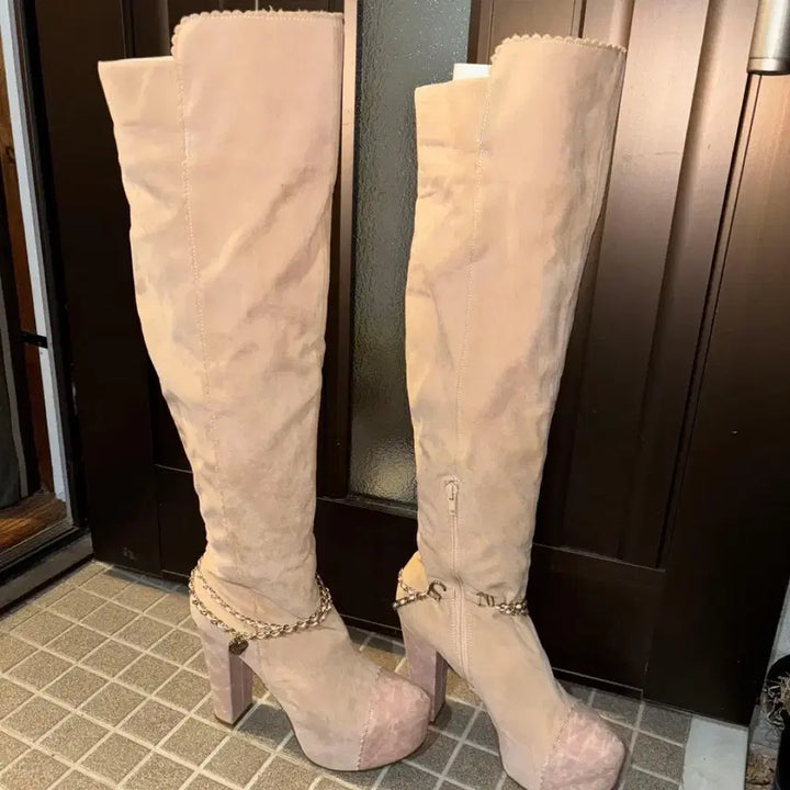 [BUNJANG] LIZLISA Chain Argyle Knit Culottes Long Boots / 고전 리즈리사 대대장 체인 짜잔씨 롱부츠 팝니다 큐롯 아가일니트
