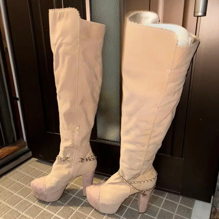 [BUNJANG] LIZLISA Chain Argyle Knit Culottes Long Boots / 고전 리즈리사 대대장 체인 짜잔씨 롱부츠 팝니다 큐롯 아가일니트