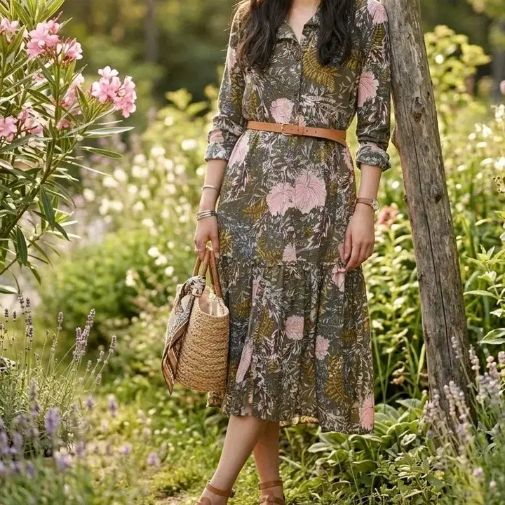[BUNJANG] NAIN Floral Pattern Long Dress / 나인(NAIN) 고준희 플라워 원피스 + 입생로랑 립 세트 (희귀템)