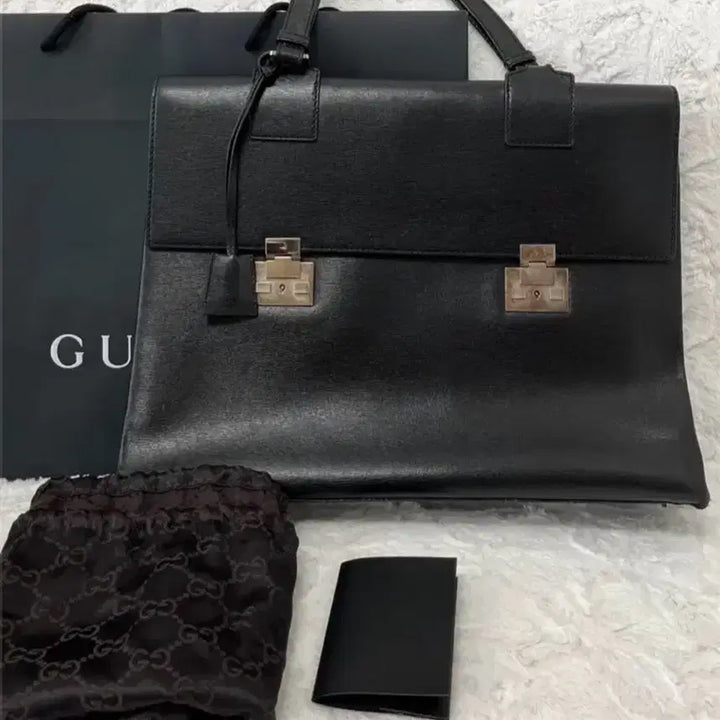[BUNJANG] Gucci Black Leather Briefcase Bag / 구찌 블랙 레더 브리프케이스백