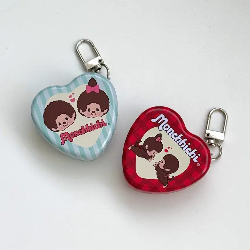 [BUNJANG] Monchhichi Heart Tin Case Keyring Set / [빨간체크품절] 지에스 몬치치 하트 틴케이스 키링 세트