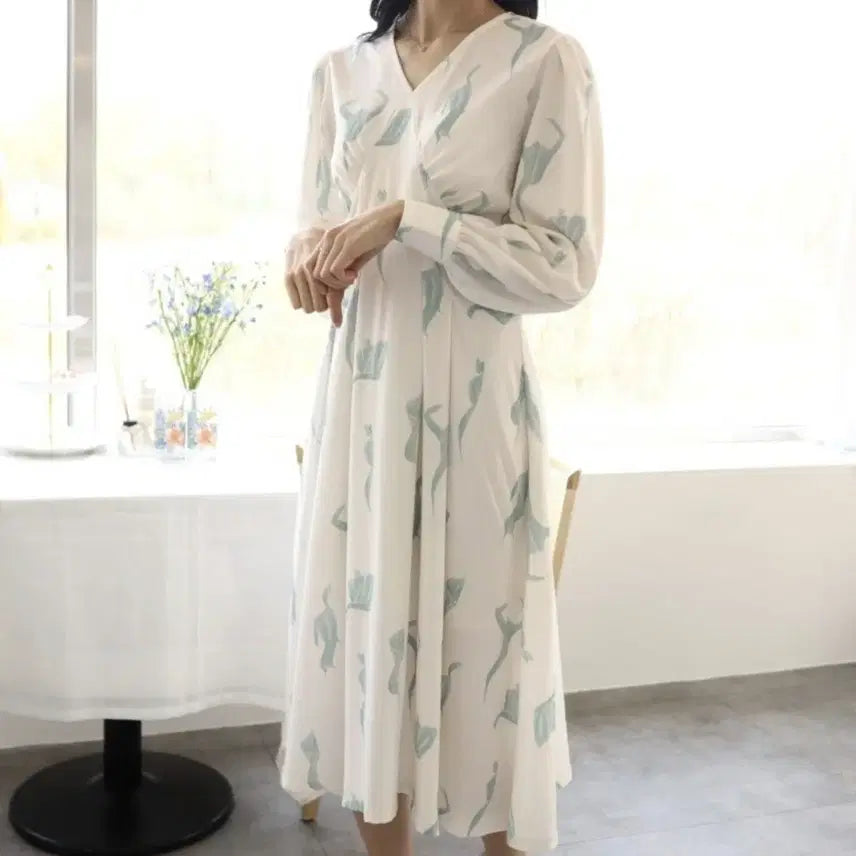 [BUNJANG] Mint Pattern Pintuck Long Dress / [새상품]민트패턴 핀턱 롱드레스