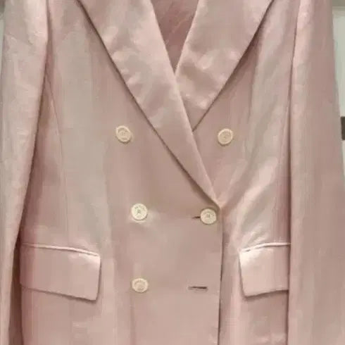 [BUNJANG] Sandro Linen Double Button Blazer Pink / 정품 산드로 린넨 딸기우유 핑크 더블 버튼 블레이저 44-66