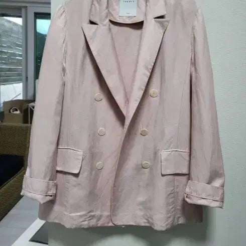 [BUNJANG] Sandro Linen Double Button Blazer Pink / 정품 산드로 린넨 딸기우유 핑크 더블 버튼 블레이저 44-66