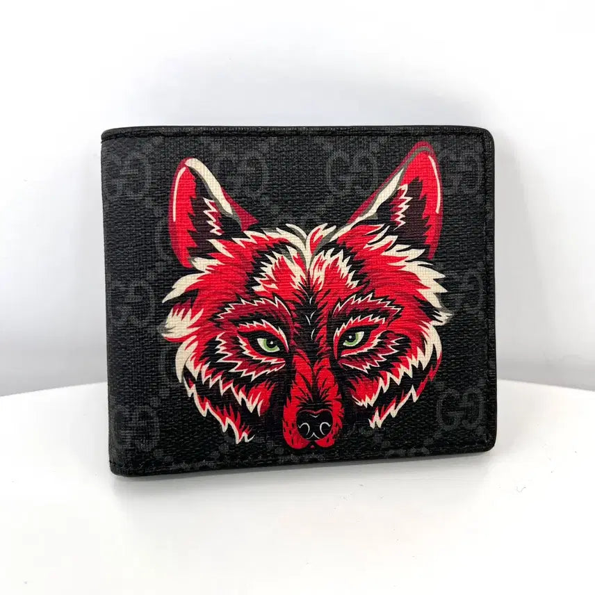 [BUNJANG] Gucci Wolf Supreme Bifold Wallet Black / [100%정품] 구찌 울프 수프림 반지갑 블랙 (451268)