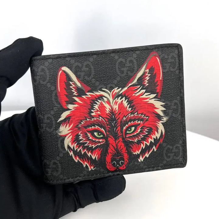 [BUNJANG] Gucci Wolf Supreme Bifold Wallet Black / [100%정품] 구찌 울프 수프림 반지갑 블랙 (451268)
