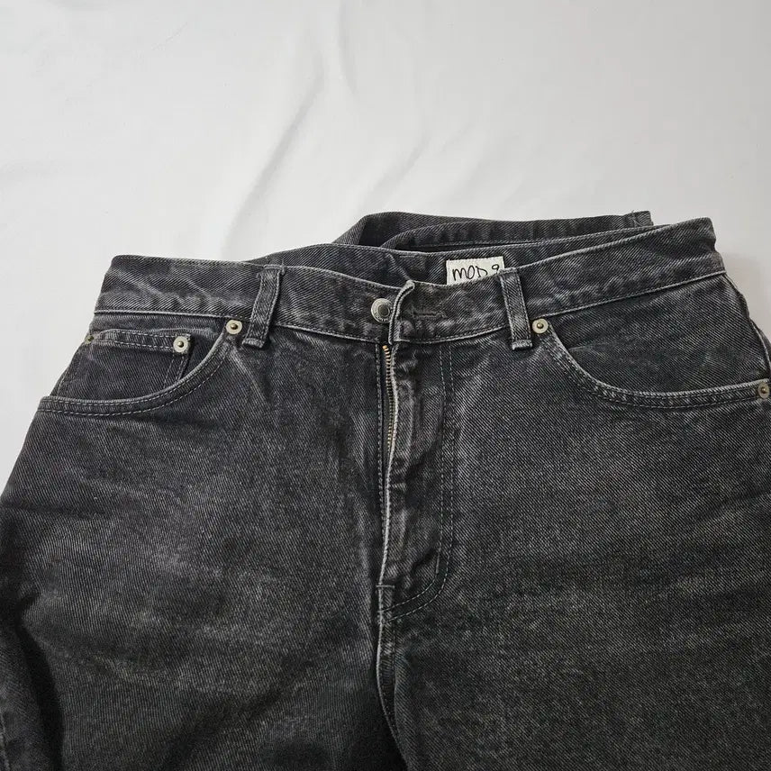 [BUNJANG] MOD9 Leather Patch Black Denim Jeans - Size 31 / 모드나인 MOD9 가죽패치 블랙 데님팬츠 청바지 진 워싱 31
