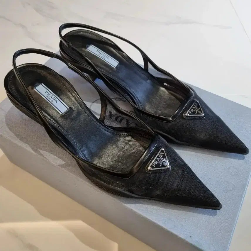 [BUNJANG] Prada Black Mesh Pumps Slingbacks / 프라다 블랙 메쉬 펌프스 슬링백