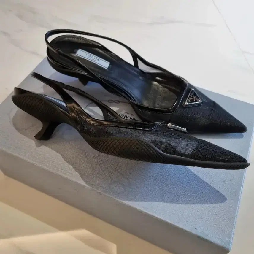 [BUNJANG] Prada Black Mesh Pumps Slingbacks / 프라다 블랙 메쉬 펌프스 슬링백