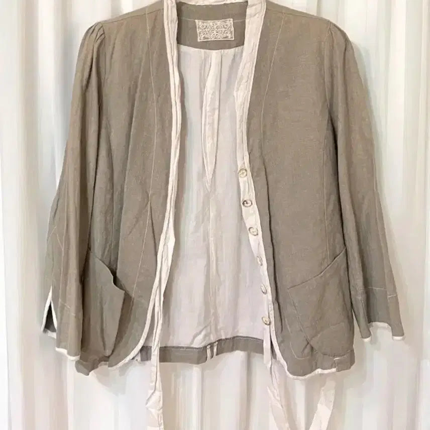 [SOLD OUT] 카키빛 베이지 네추럴 린넨 자켓 55 상태좋음