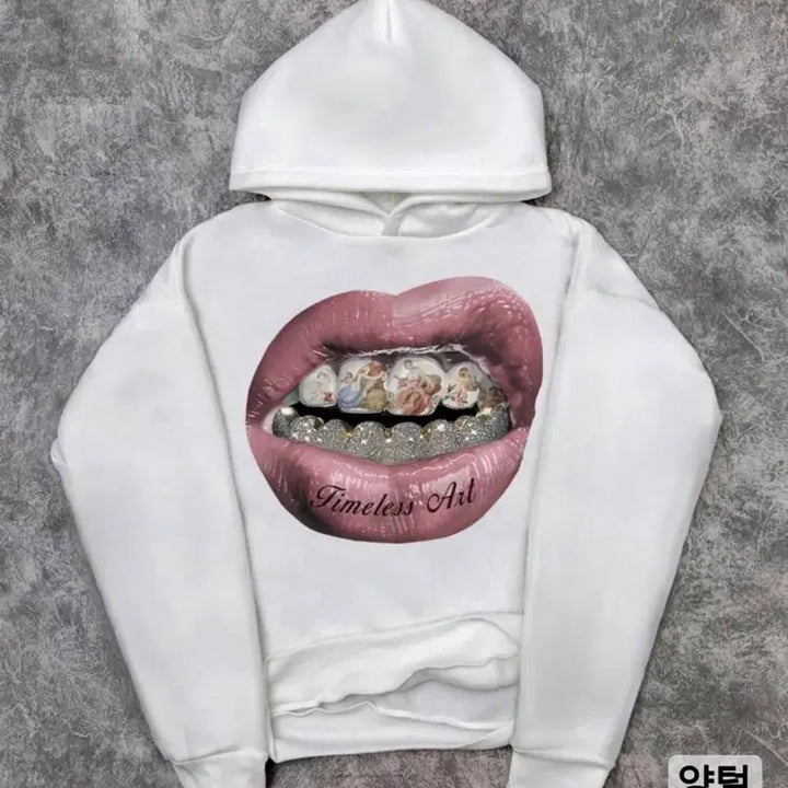 [BUNJANG] Lips Print Hoodie White / 입술 후드티