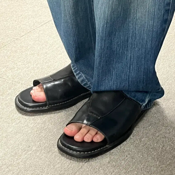 [BUNJANG] Timberland Black Leather Slide Sandals / 팀버랜드 블랙 가죽 슬리퍼