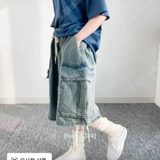 [BUNJANG] Wide Bermuda Denim Shorts / 봄 여름. 버뮤다 와이드 청 반바지  새상품. 허리32까지