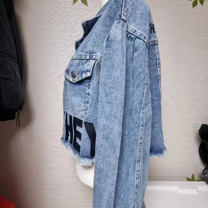 [BUNJANG] Lettering Embroidered Denim Cropped Jacket / 레터링 자수 데님 크롭 청자켓 66