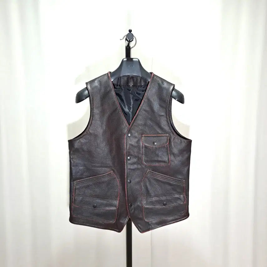 [BUNJANG] Genuine Leather Multi-Pocket Vest - XL / (새제품) 소가죽 멀티포켓 베스트 XL B860