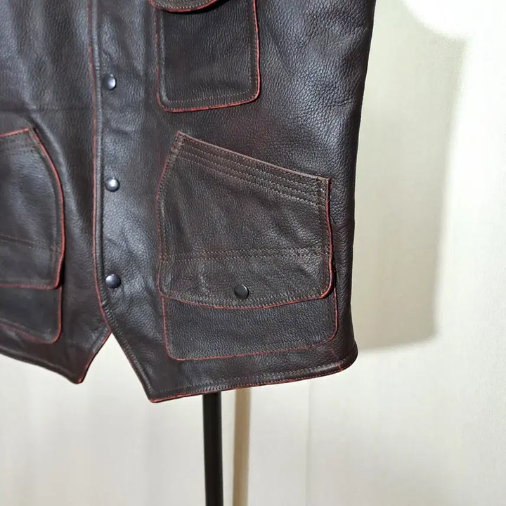 [BUNJANG] Genuine Leather Multi-Pocket Vest - XL / (새제품) 소가죽 멀티포켓 베스트 XL B860