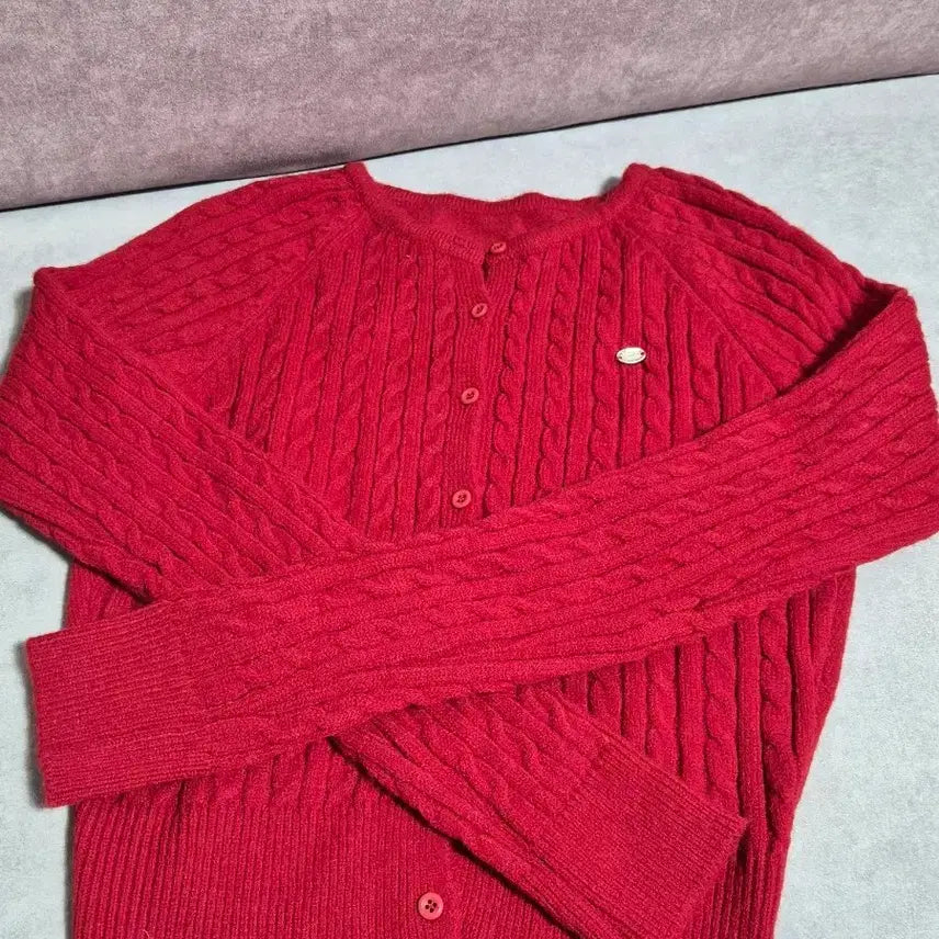 [BUNJANG] Red Cable Knit Cardigan / 빨간색 꽈배기 니트 가디건