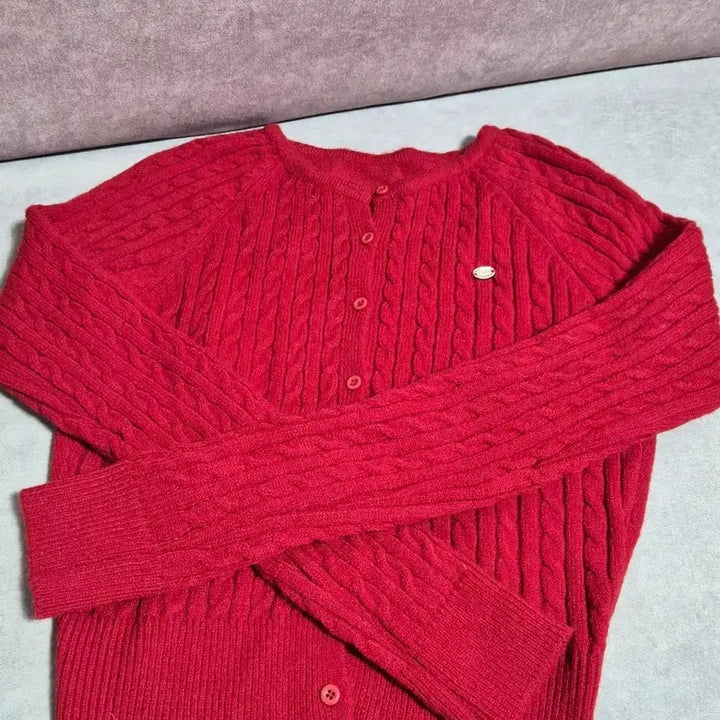 [BUNJANG] Red Cable Knit Cardigan / 빨간색 꽈배기 니트 가디건