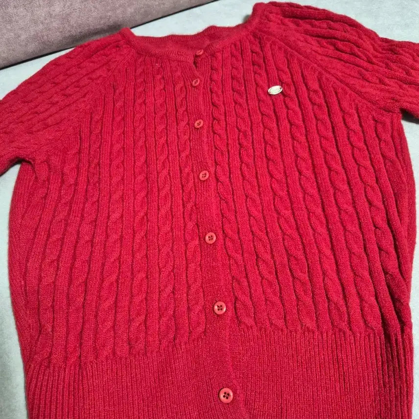 [BUNJANG] Red Cable Knit Cardigan / 빨간색 꽈배기 니트 가디건