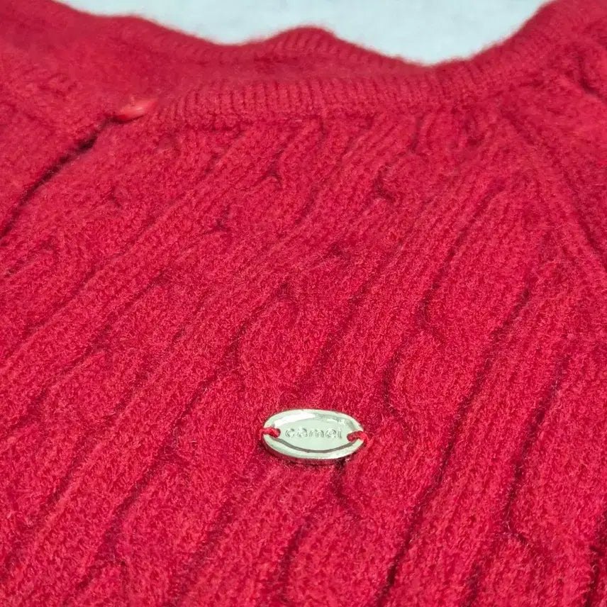 [BUNJANG] Red Cable Knit Cardigan / 빨간색 꽈배기 니트 가디건