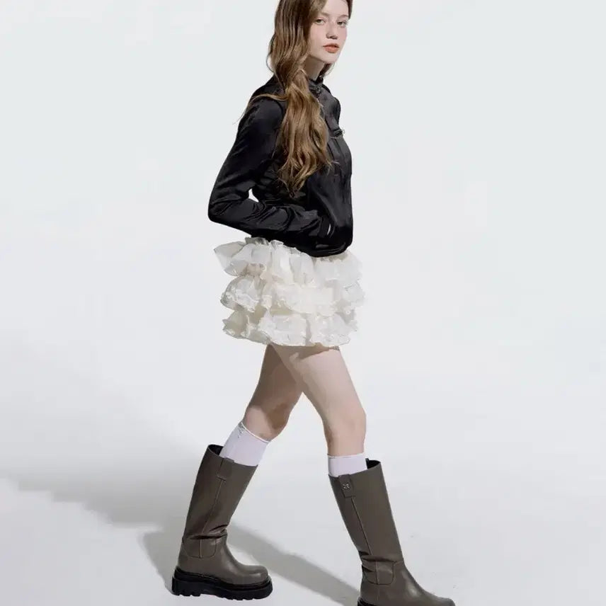[BUNJANG] Ruffleneck Tutu Pants Skirt Cream / 새상품 러프넥 튜튜 팬츠 스커트 크림 (밴딩스커트)(셔링스커트)
