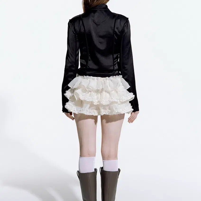 [BUNJANG] Ruffleneck Tutu Pants Skirt Cream / 새상품 러프넥 튜튜 팬츠 스커트 크림 (밴딩스커트)(셔링스커트)