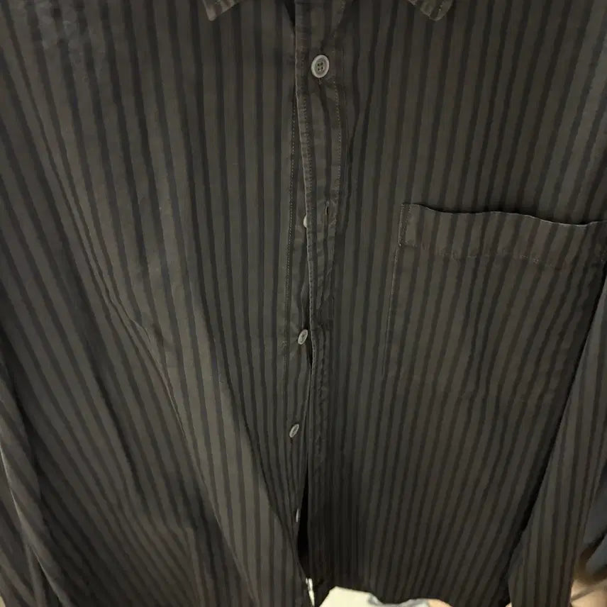 [BUNJANG] Poker Face Remake Dyed Stripe Shirts Charcoal / [46] 포커페이스 - 리메이크 다이드 스트라이프셔츠 차콜 [1회착]