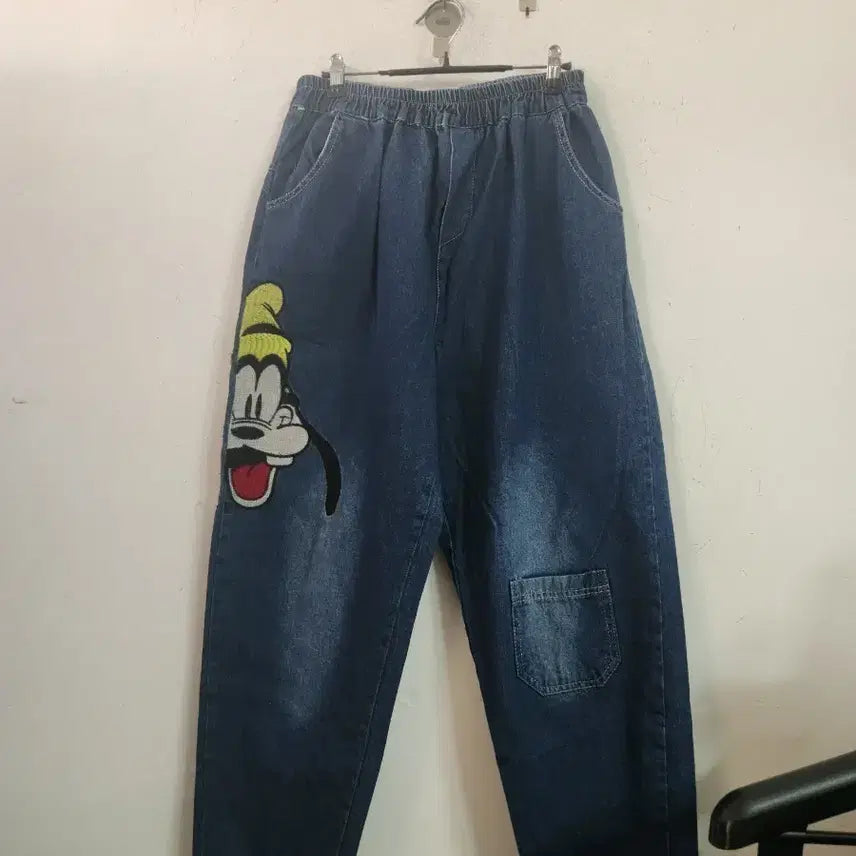 [BUNJANG] Goofy Character Denim Wide Pants / 구피 캐릭터 데님 와이드 팬츠